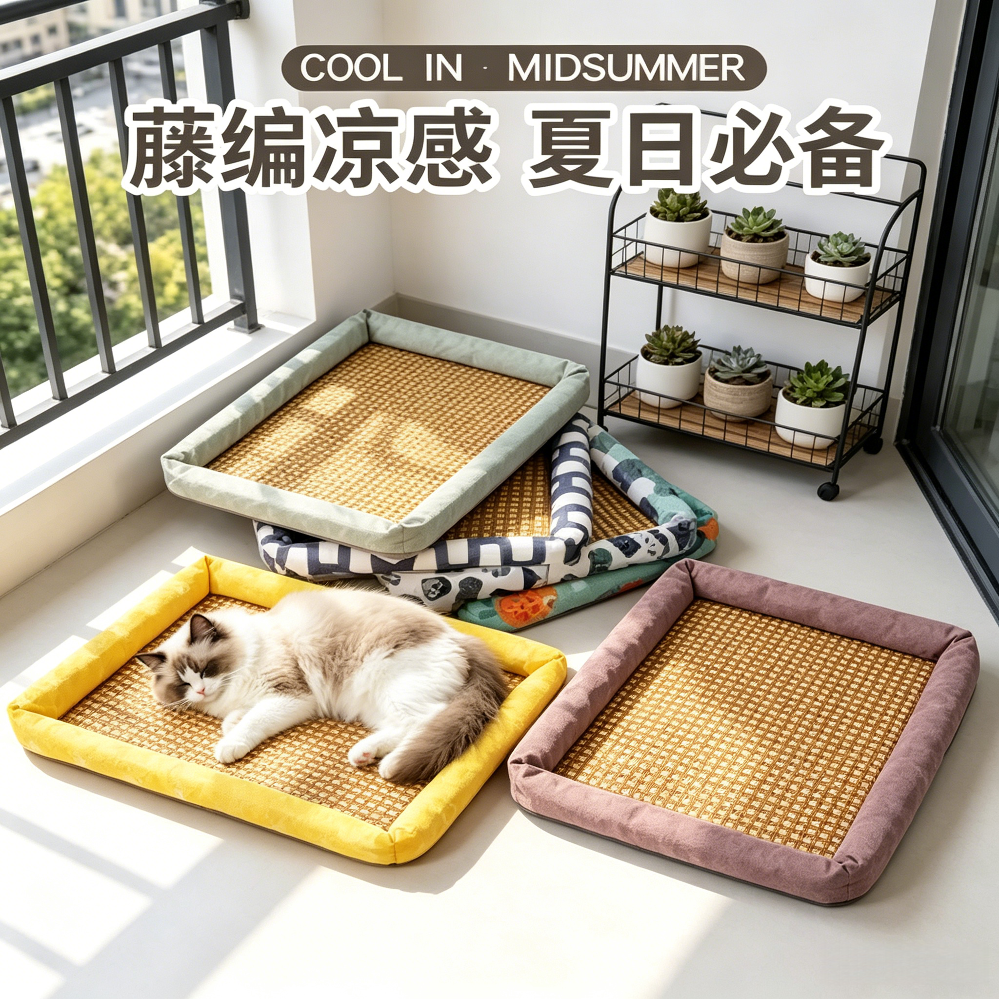 夏季宠物凉席垫猫狗通用藤席透气降温持久凉爽柔软舒适方形窝垫