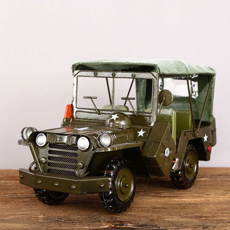 铁艺复古敞篷军车模型创意金属工艺品老爷车摆件家居软装饰品道具