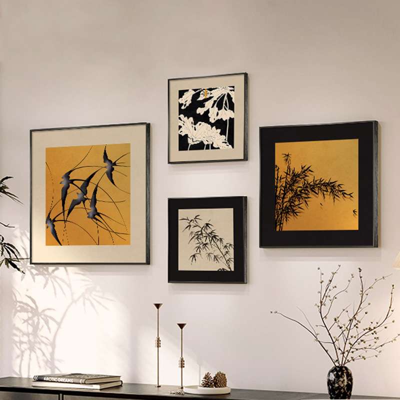 中古风客厅装饰画法式复古餐厅方形组合画高级感抽象入户玄关挂画图片