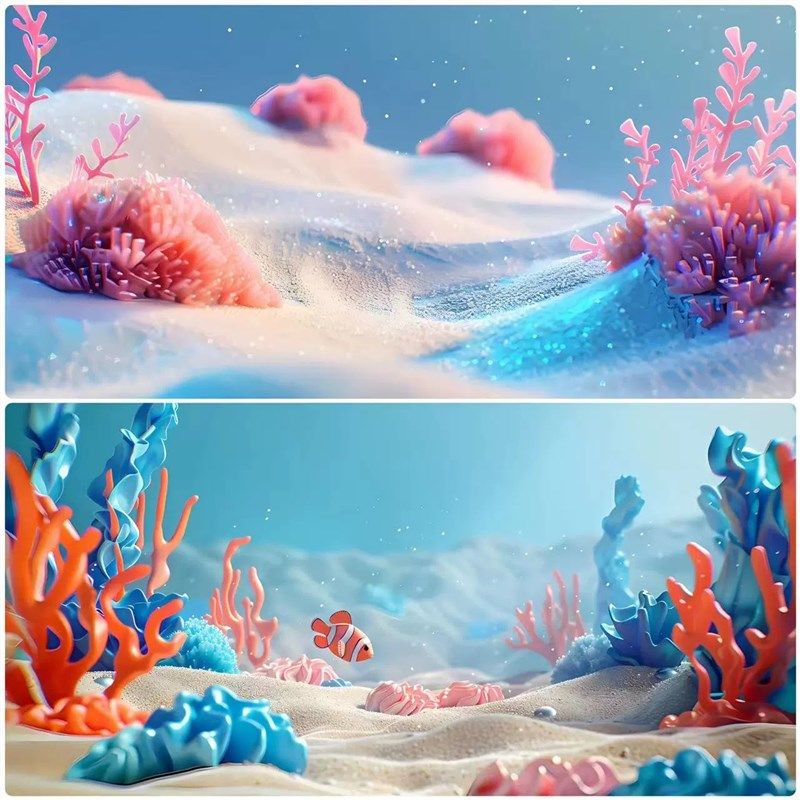 鱼缸背景贴纸3d立体高清图5d水族箱海底珊瑚造景装饰画正胶壁纸贴