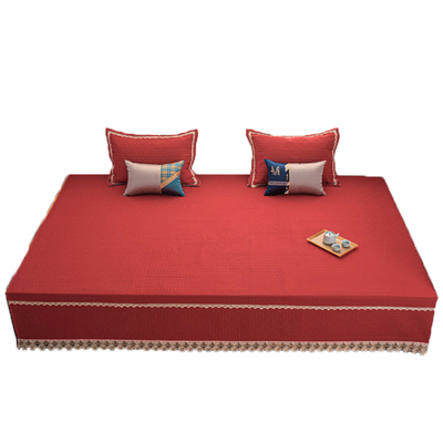 榻榻米床盖高级红色现代简约踏踏米纯棉炕垫农村土炕超大床单4米