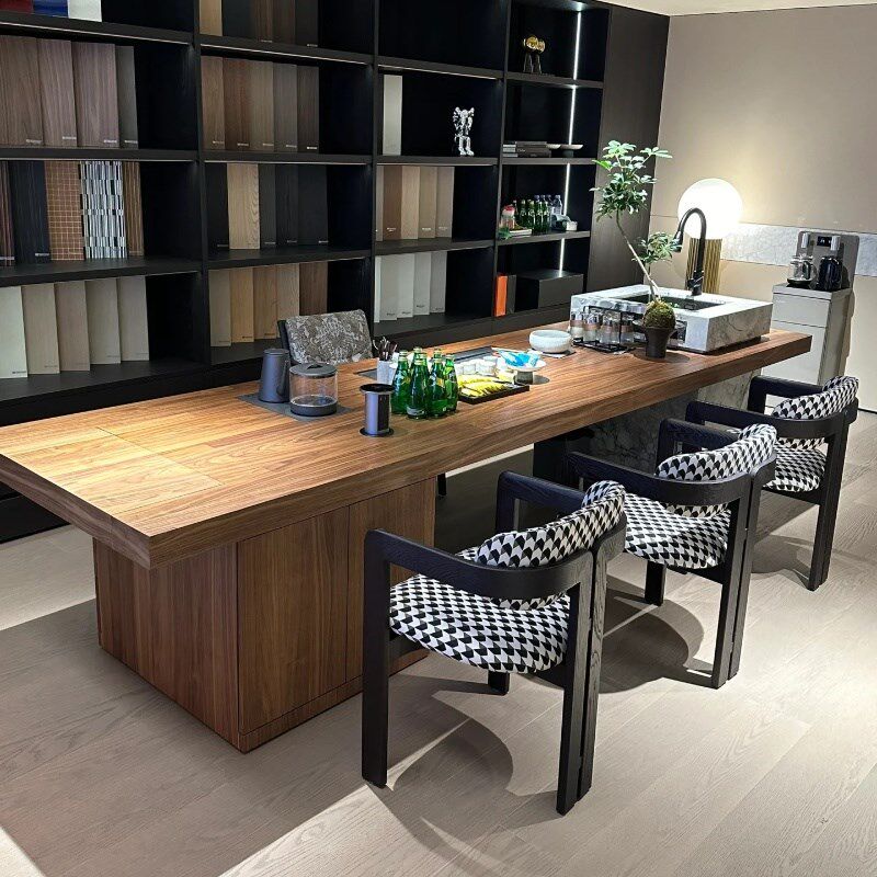 新中式实木茶桌设计师款高档黑胡桃木现代简约轻奢岩板泡茶台定制