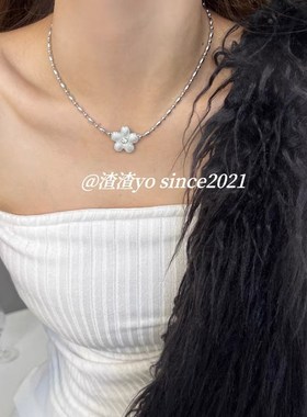 渣渣Yo韩系滴釉小花朵甜美设计感镶钻米粒圆珠串珠项链小众锁骨链