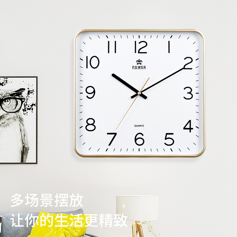 霸王钟表静音挂钟客厅万年历时钟现代创意简约挂表方形卧室石英钟