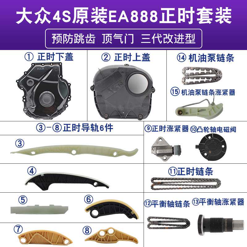 适配途观新帕萨特迈腾CC明锐昊锐正时链条张涨紧器导轨滑块套装