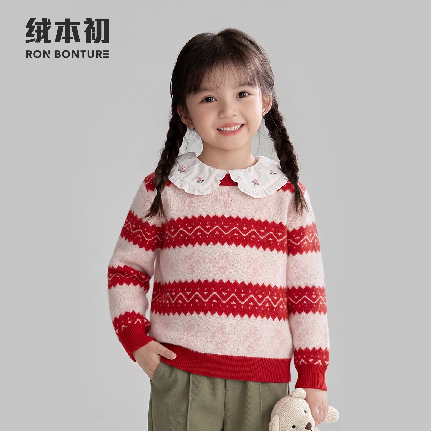 儿童加厚撞色新年针织衫新年穿搭