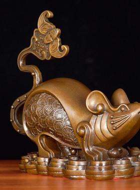 纯黄铜福鼠摆件创意生肖鼠新中式家居办公室客厅装饰摆件品