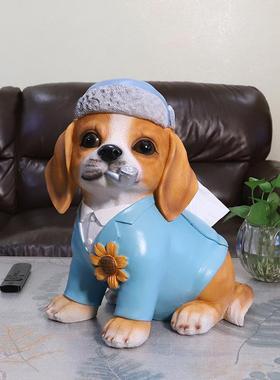 可爱狗狗创意树脂纸巾收纳盒家居装饰仿真狗工艺品摆件抽纸盒