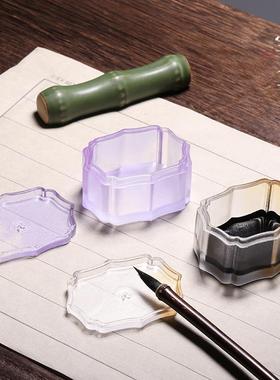 琉璃彩色书法文房多用墨盒带盖线香香炉水盂毛笔笔搁笔洗桌面摆件