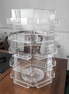 透明亚克力旋转名片架五六边形一体式多层展会名片收纳整理架高透