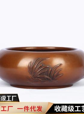 铜欣祥紫铜梅兰竹菊水盂聚宝盆办公室家居摆件商务礼品