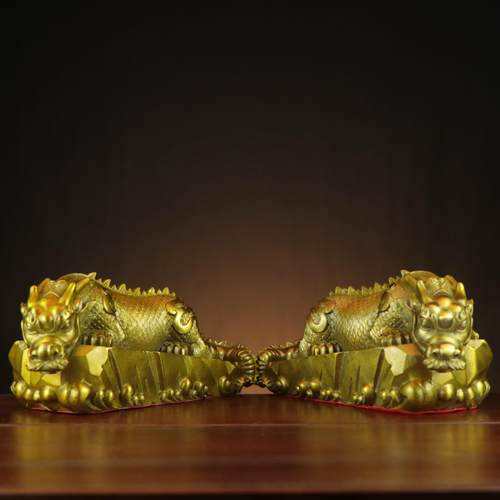 黄铜蚣蝮吸水兽铜摆件家居玄关客厅摆放避水神兽龙生九子 避水兽