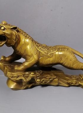 仿古工艺黄铜上山虎摆件古玩铜器收藏家居装饰创意礼品工艺品