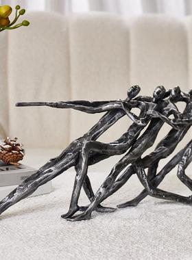 梵茜创意拔河人物金属摆件电视柜桌面客厅书房样板间装饰工艺摆件