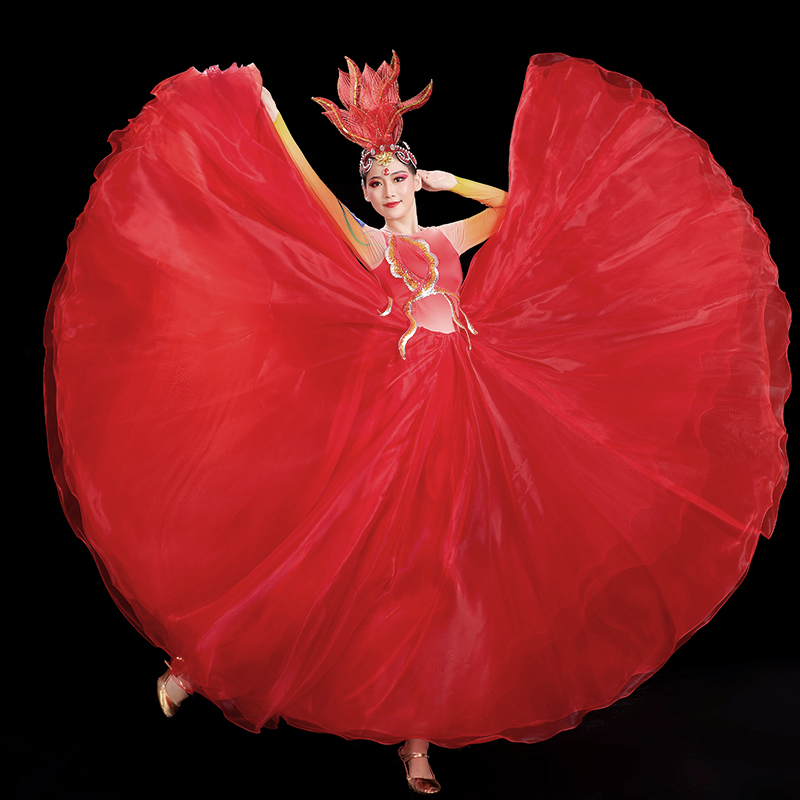 开场舞大摆裙弹力飘逸演出服女长裙大气新款歌伴舞台表演学生服装