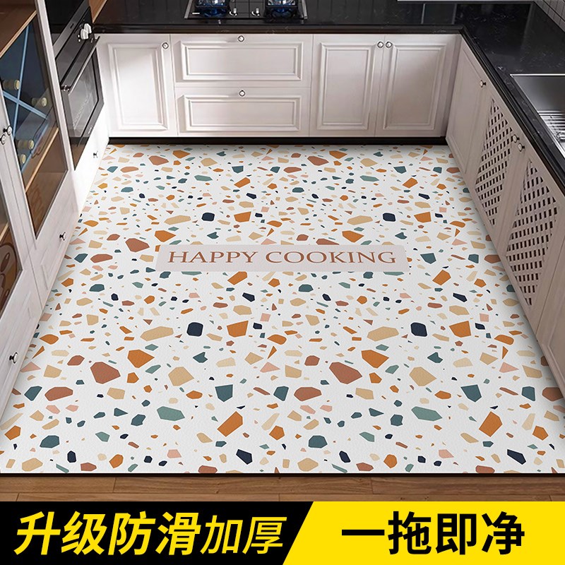厨房地垫可擦洗PVC皮革地毯防水防油防滑大面积满铺免洗地垫脚垫