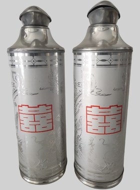 民俗老物件老式暖瓶水壶保温热水瓶壶绿色铁皮暖壶竹子老式压力