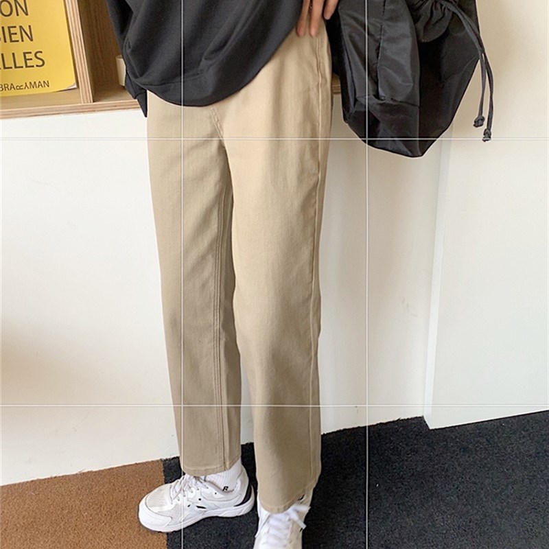 卡其色高腰直筒休闲牛仔裤子女春季胖妹妹mm显瘦遮臀宽松修身烟管