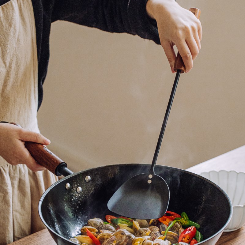 树可 小黑鲸精铁锅铲家用炒菜铲子汤勺炒勺厨房菜铲勺子长柄煎铲