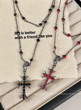 枪黑色十字架项链女2025新款甜酷辣妹风双层叠戴锁骨链高级感颈链