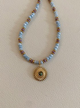 夏季高级感轻奢小众设计串珠吊坠项链配饰女款2025新款锁骨链颈链