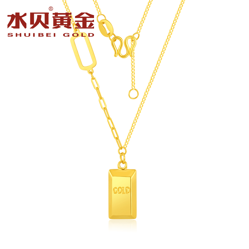 水贝黄金暴富小金砖项链女款足金