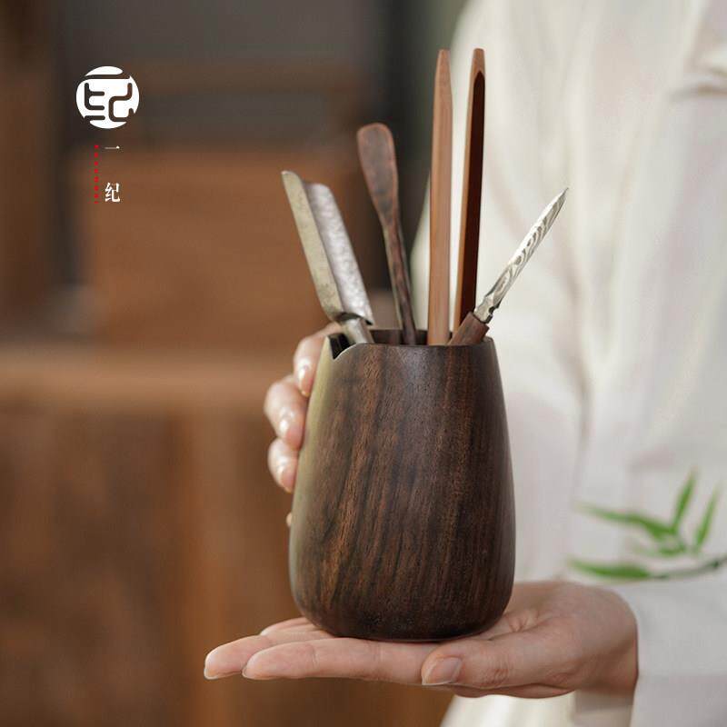 北美黑胡桃木茶道具六君子茶筒茶则茶刀拨夹收纳筒实木桶书房笔筒
