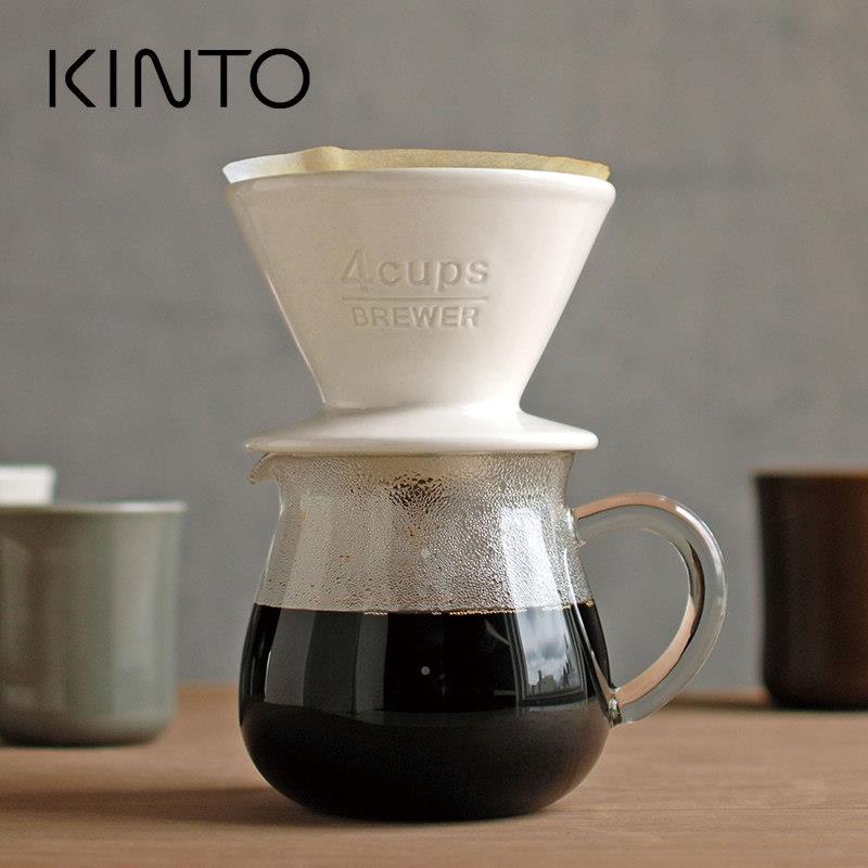日本KINTO 手冲咖啡陶瓷V60锥形过滤杯 耐热玻璃分享壶圆形大肚壶