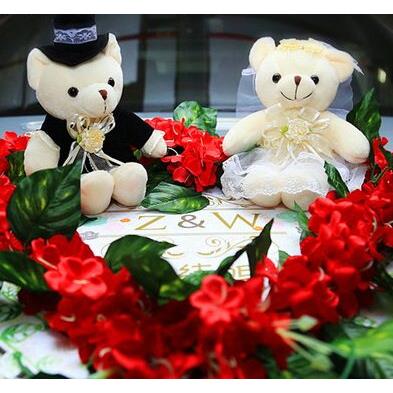 主婚车装饰车头花婚车布置婚庆熊玩偶娃娃压床娃娃婚床公仔摆件