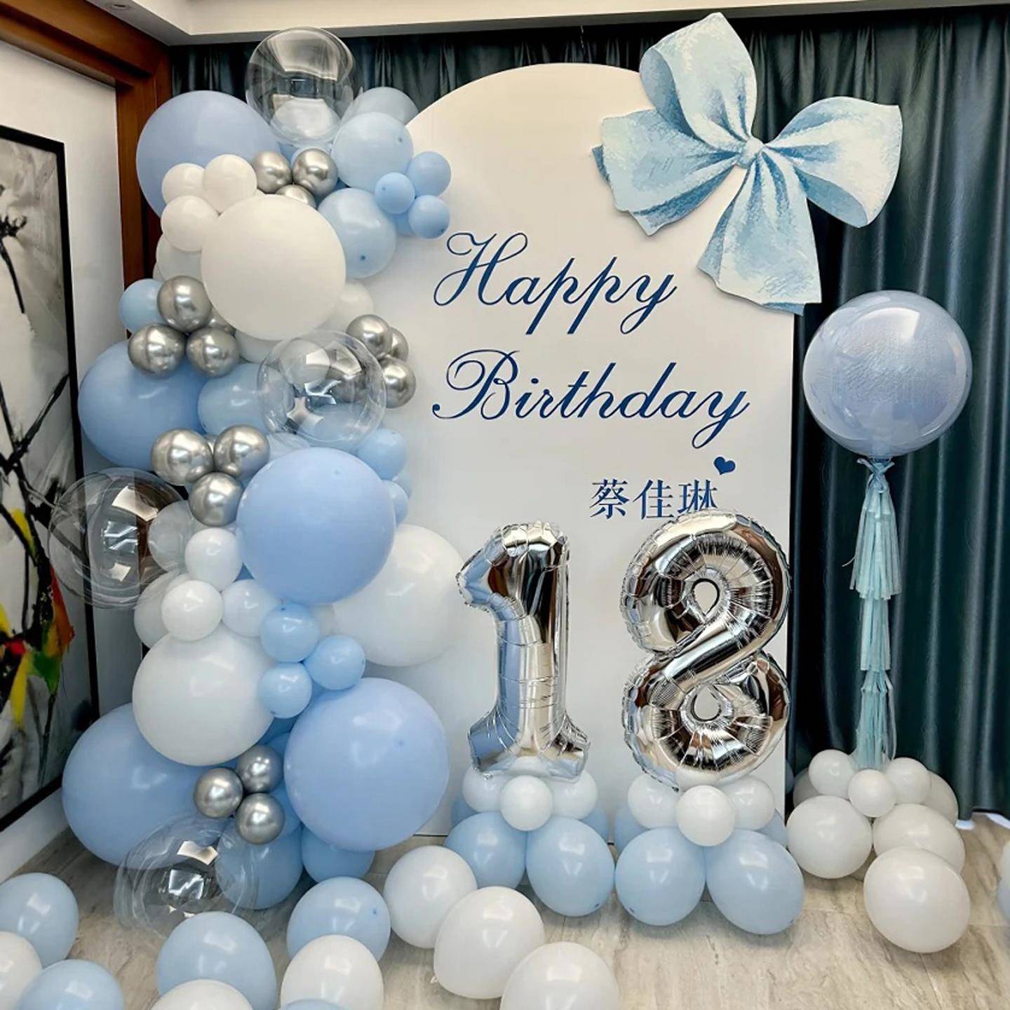 蓝色女孩16岁18岁成人礼升学宴生日场景布置装饰简单气球kt背景板