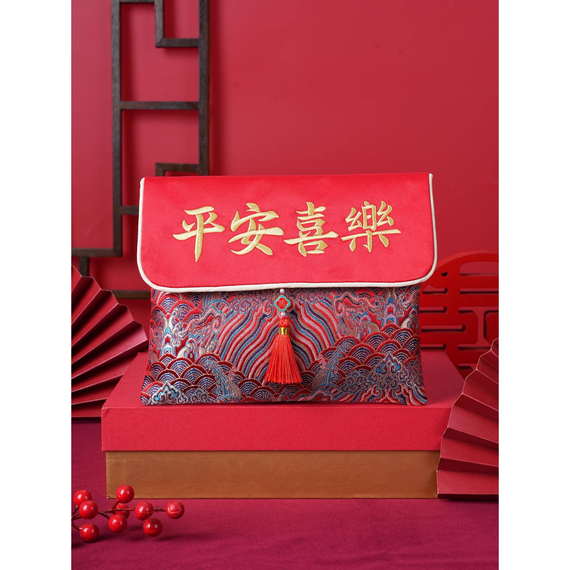布艺红包袋订结婚彩礼改口中式奖金周岁满月百天10万元特大利是封