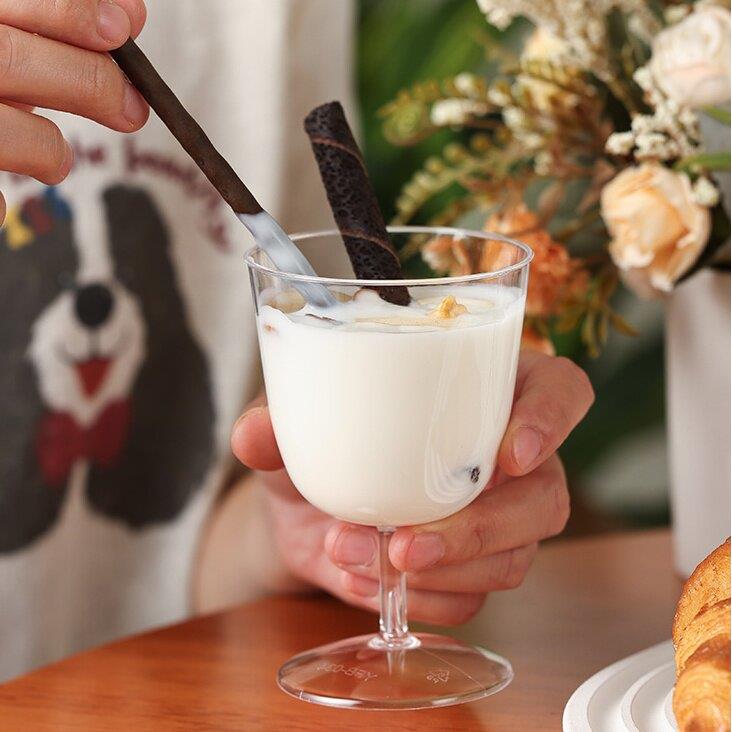 高脚红酒香槟杯一次性PS航空杯硬塑料杯子加厚透明创意饮料杯