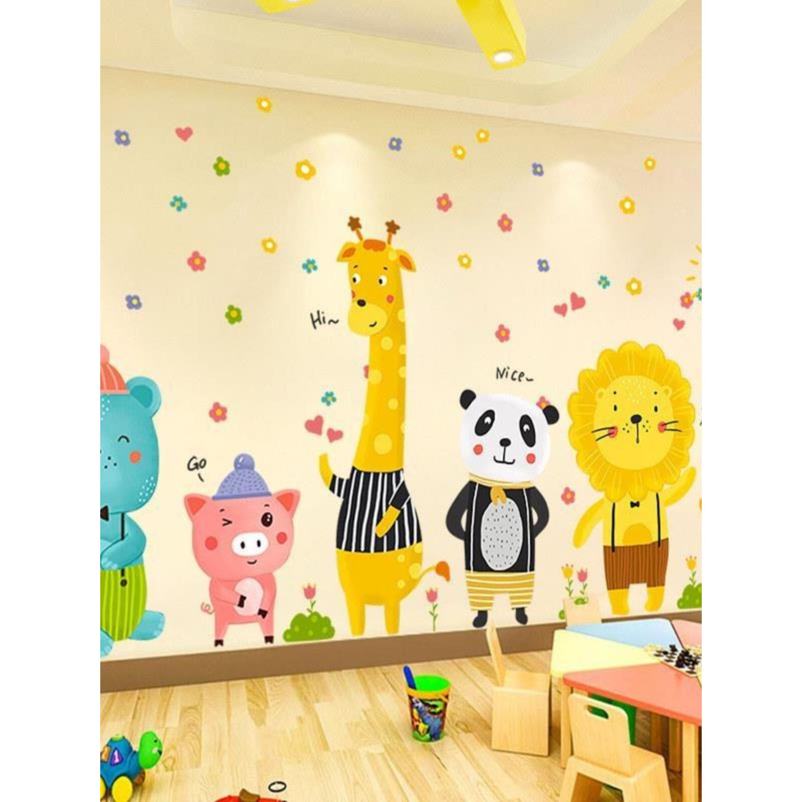 儿童卡通小动物墙贴房间婴儿宝宝贴画背景墙面装饰品贴纸墙纸自粘