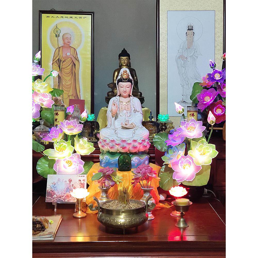 仿真盆景光纤莲花灯荷花灯供花LED佛灯佛供灯家居客厅装饰夜光灯