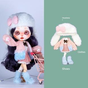 ICY 裙19关节ob24娃衣 DBS小布娃娃衣服毛绒兔耳甜美学生风套装