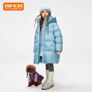 3QR女童白鹅绒羽绒服中长款儿童加厚面包服童装外套2025冬季新款