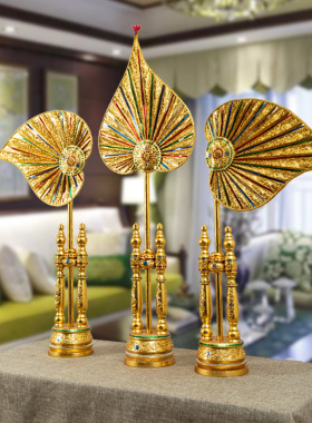 泰国风情家居软装饰品东南亚风格美容院会所菩提扇叶禅意落地摆件