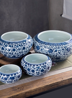 陶瓷花盆青花瓷笔洗金鱼缸乌龟睡莲缸碗莲盆水培植物客厅桌面摆件