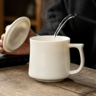 羊脂玉月牙杯过滤茶杯绿茶杯家用水杯大容量泡茶杯陶瓷白瓷办公杯