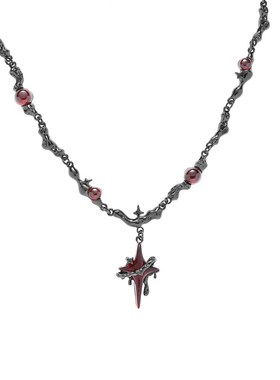 红色禁忌四芒星项链配饰高级感重工金属肌理暗黑辣妹锁骨链女颈链