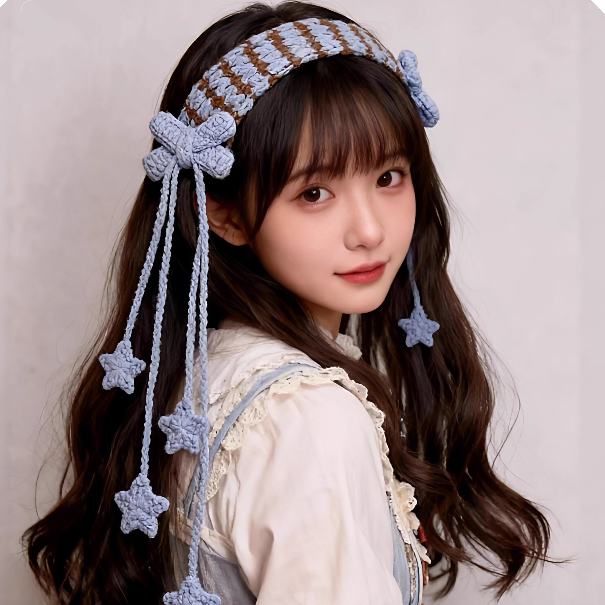 蓝色星星发带diy手工编织材料包秋冬服装配饰可爱钩织头饰送朋友