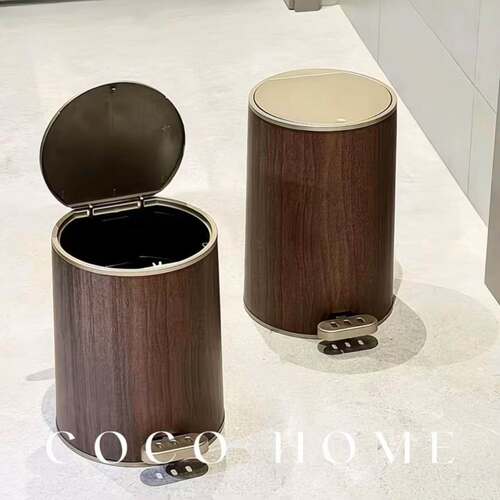 中古风仿木纹垃圾桶家用客厅卧室轻奢高档纸篓双桶带盖脚踏卫生筒