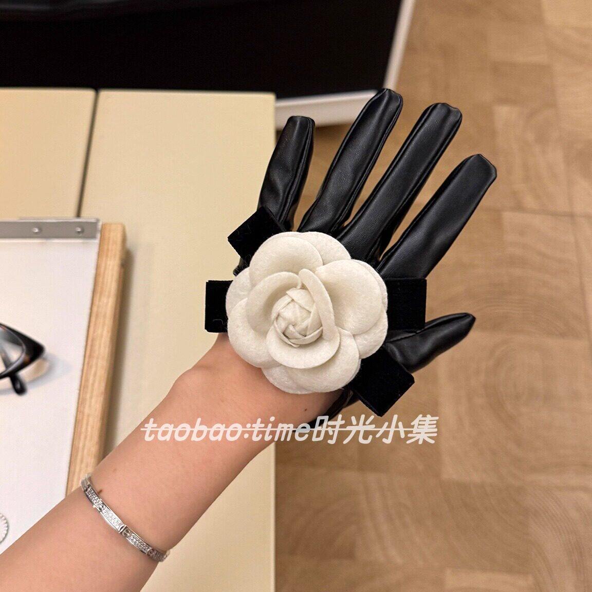 高级千金山茶花礼服手套黑色法式赫本风复古名媛新娘拍照饰品道具