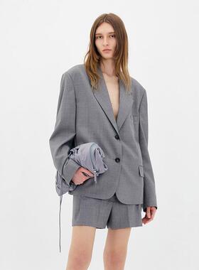 LOW家自制 雾灰色阔肩西装女24ss春夏单排扣宽松韩系设计感外套