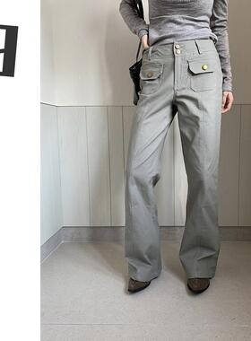 [9hour]个性口袋辣妹风微喇牛仔裤女 2025秋季工装休闲裤女c0516