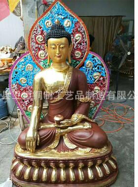 大型纯铜彩绘药师佛阿弥陀佛释迦摩尼藏传佛像密宗佛像寺庙供奉