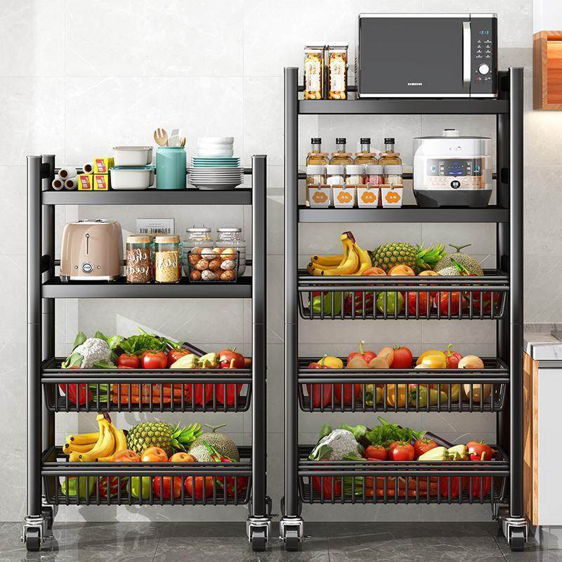 收纳置物架多层落地夹缝厨房蔬菜置物架可移动货架放杂物储物架子