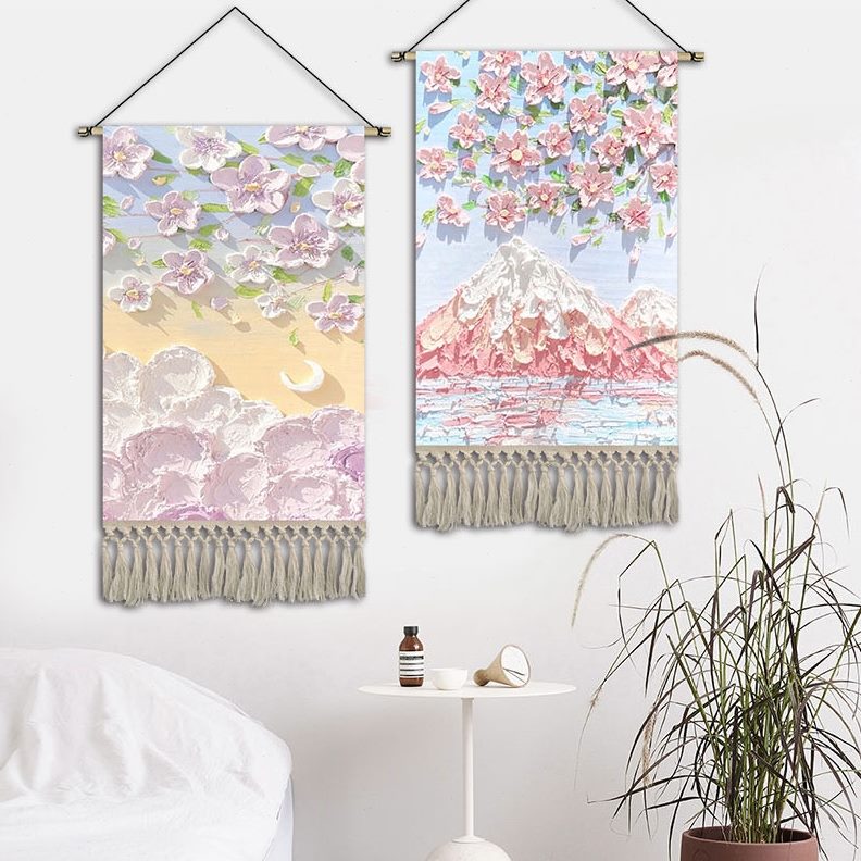 油画挂画卧室装饰画简约挂布布女孩儿童房温馨布艺定制画宿舍挂毯图片