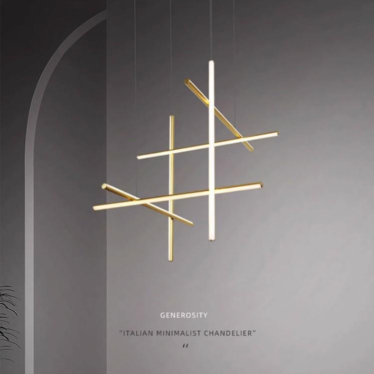 北欧现代2025极简客厅挑空组合别墅复式楼梯设计师线条餐厅吊灯