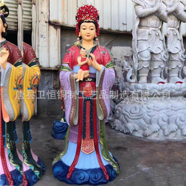 大型纯铜三宵娘娘神像铸铜雕玻璃钢泰山圣母三霄送子碧霞元君